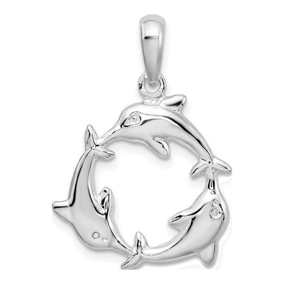Sterling Silver Dolphin Circle Pendant