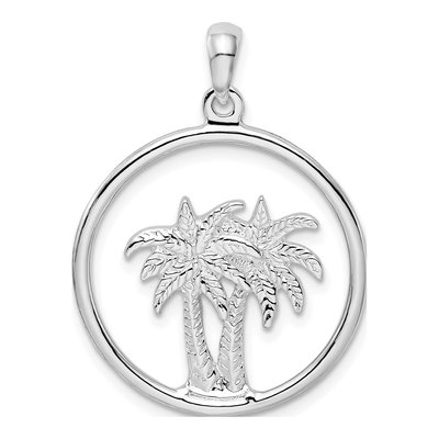 Sterling Silver Palm Tree Circle Pendant