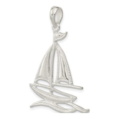 Sterling Silver Sailboat on Water Pendant – view 5
