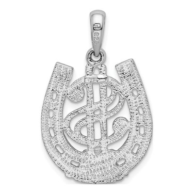 Sterling Silver Dollar Sign Horseshoe Pendant – view 4