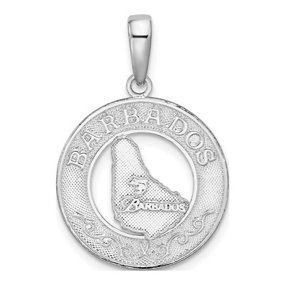 Sterling Silver Barbados Map Circle Pendant