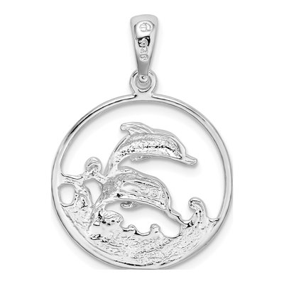Sterling Silver Dolphins Swimming Oval Pendant – view 4
