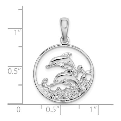 Sterling Silver Dolphins Swimming Oval Pendant – view 5