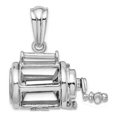 Sterling Silver 3D Fishing Reel Pendant