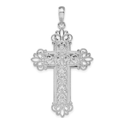 Sterling Silver Filigree Fleur de Lis Cross Pendant – view 4