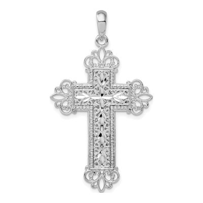 Sterling Silver Filigree Fleur de Lis Cross Pendant