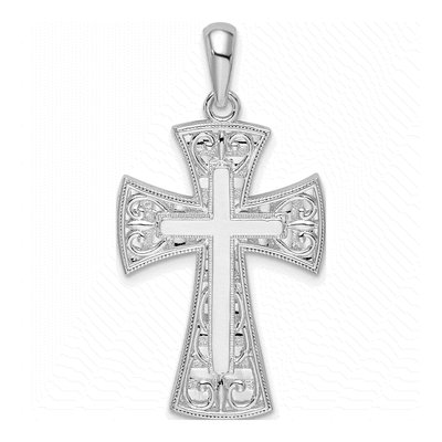 Sterling Silver Filigree Heart Cross Pendant