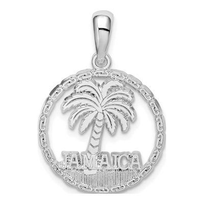 Sterling Silver Jamaica Palm Tree Disc Pendant