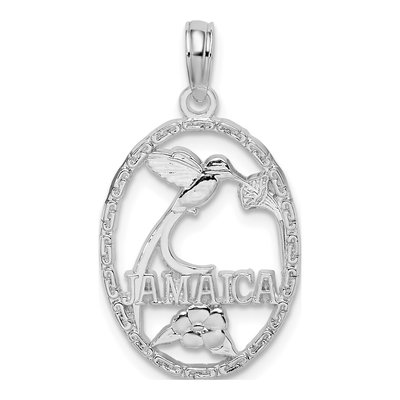 Sterling Silver Oval Bird Flower Pendant