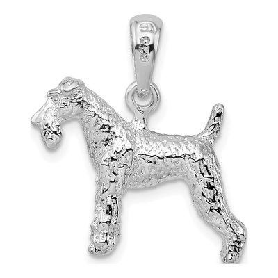 Sterling Silver Fox Terrier Dog Pendant, 3D Textured – view 5