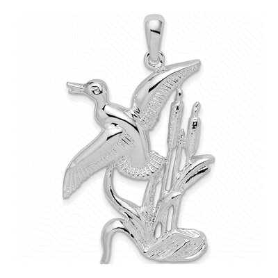 Sterling Silver Duck Cattails Pendant
