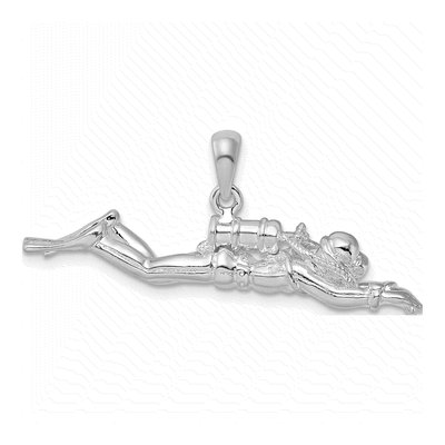 Sterling Silver 3D Scuba Diver Pendant