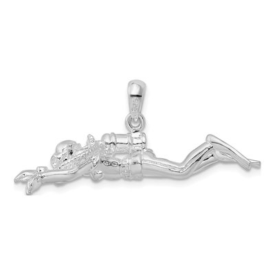 Sterling Silver 3D Female Scuba Diver Pendant – view 5