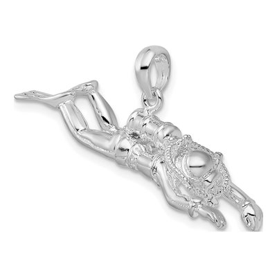 Sterling Silver 3D Female Scuba Diver Pendant – view 6