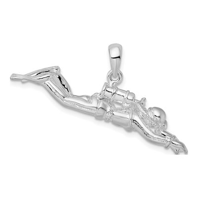 Sterling Silver 3D Female Scuba Diver Pendant