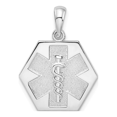 Sterling Silver Caduceus Hexagon Disc Pendant