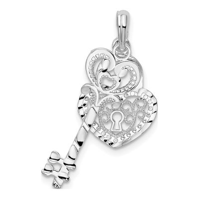Sterling Silver Moveable Key Heart Lock Pendant