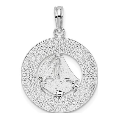 Sterling Silver Pentwater Michigan Sailboat Circle Pendant – view 5