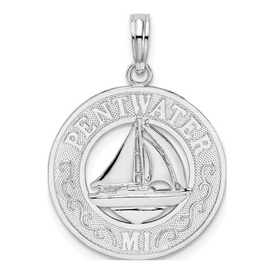 Sterling Silver Pentwater Michigan Sailboat Circle Pendant