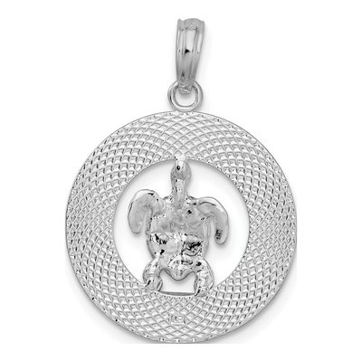 Sterling Silver Turtle Circle Pendant – view 5