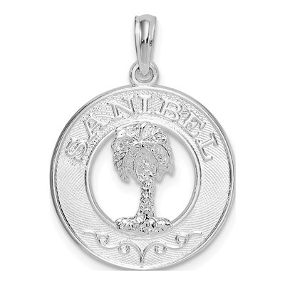 Sterling Silver Sanibel Circle Palm Tree Pendant