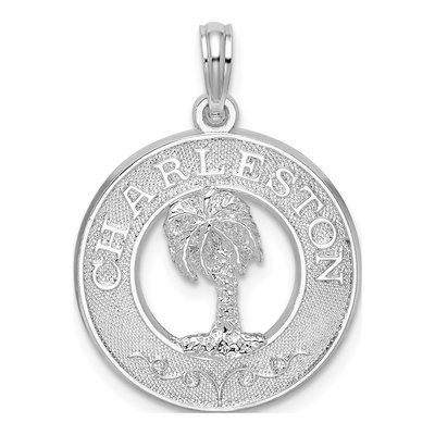 Sterling Silver Charleston Circle Palm Tree Pendant