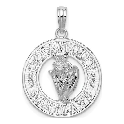 Sterling Silver Ocean City MD Shell Circle Pendant