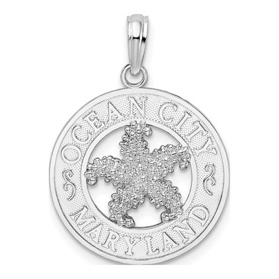 Sterling Silver Ocean City MD Starfish Circle Pendant