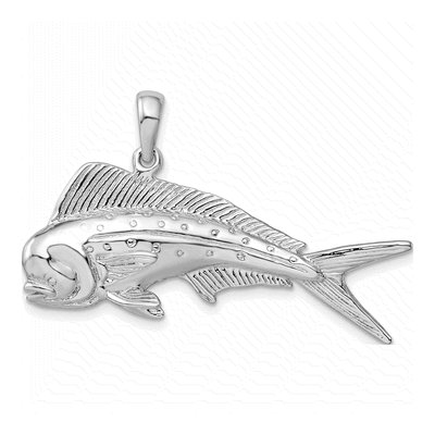 Sterling Silver 3D Mahi-Mahi Fish Pendant