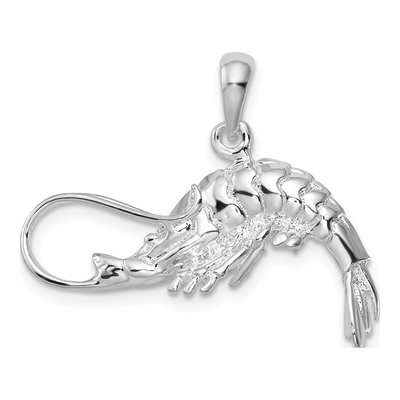 Sterling Silver 3D Shrimp Pendant