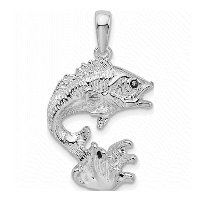 Sterling Silver Jumping Bass Fish Pendant
