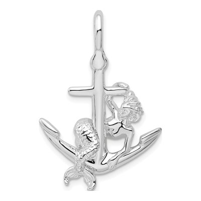 Sterling Silver 3D Anchor Mermaid Pendant