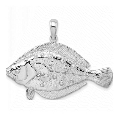 Sterling Silver 3D Flounder Fish Pendant