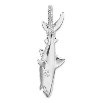 Sterling Silver 3D Shark on Rope Pendant – view 5