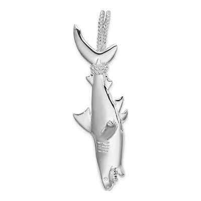 Sterling Silver 3D Shark on Rope Pendant
