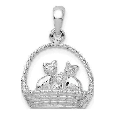Sterling Silver Kittens Basket Pendant