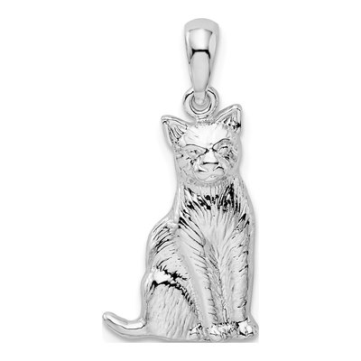 Sterling Silver Textured Sitting Cat Pendant