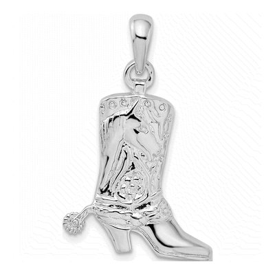 Sterling Silver 3D Cowboy Boot Pendant
