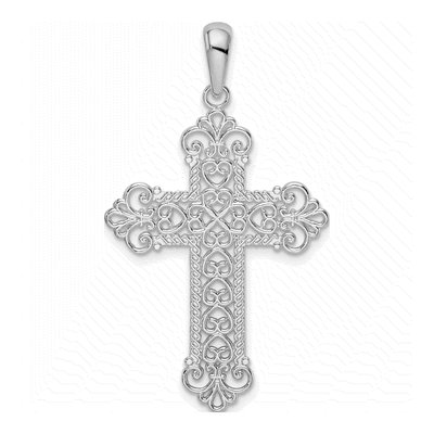 Sterling Silver Filigree Fleur de Lis Cross Pendant
