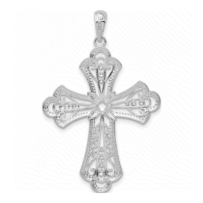 Sterling Silver Filigree Fleur de Lis Cross Pendant – view 5