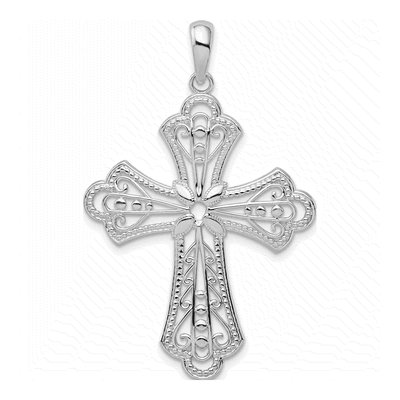 Sterling Silver Filigree Fleur de Lis Cross Pendant