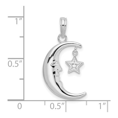 Sterling Silver Moveable Crescent Moon Star Pendant – view 4