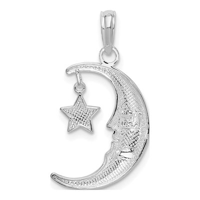 Sterling Silver Moveable Crescent Moon Star Pendant – view 5