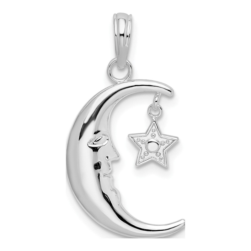 Sterling Silver Moveable Crescent Moon Star Pendant