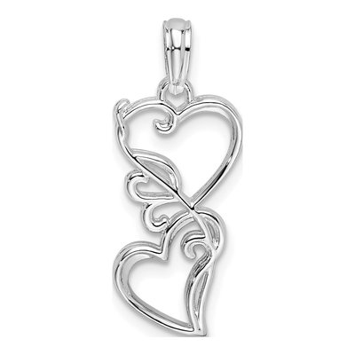 Sterling Silver Double Hearts Filigree Pendant