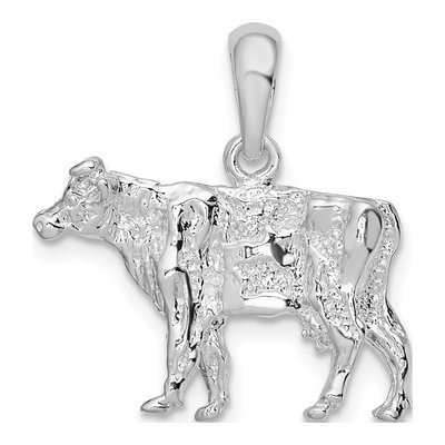 Sterling Silver 3D Cow Pendant