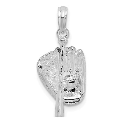 Sterling Silver 3D Baseball Bat Glove Pendant