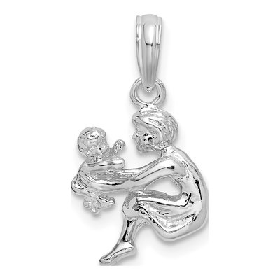 Sterling Silver 3D Mother Baby Pendant