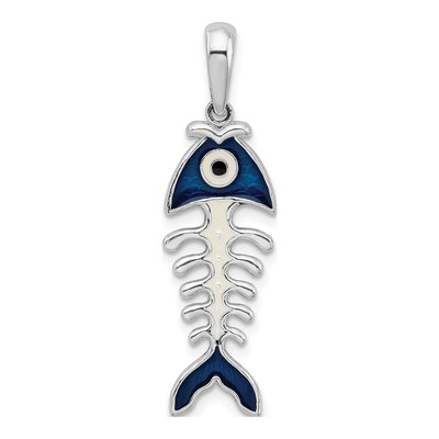 Sterling Silver 3D Enameled Fishbone Pendant