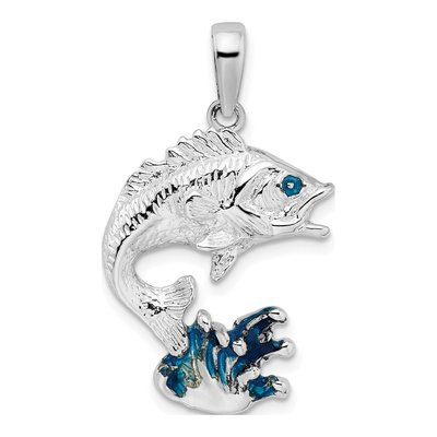 Sterling Silver Enameled Jumping Bass Fish Pendant